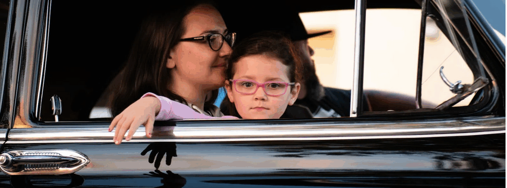 sitting inside a car